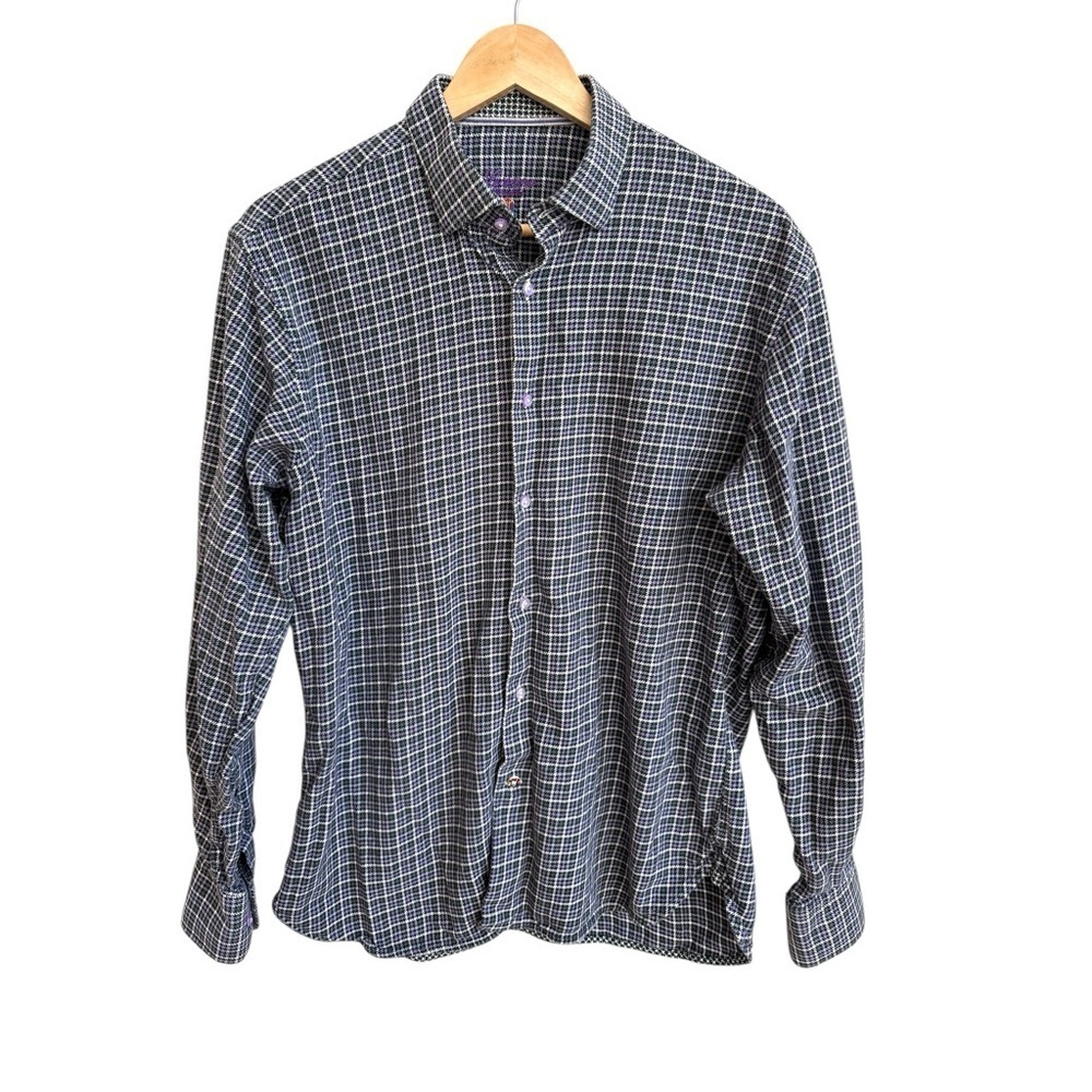 Luchiano Visconti Purple Black Houndstooth Plaid Favorite Shirt Mens Size L - Picture 1 of 14